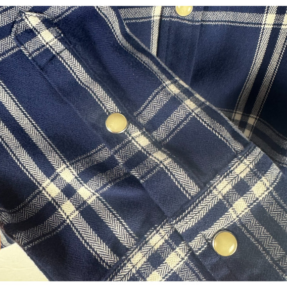 Jachs Girlfriend Womens Flannel Shirt Large Blue White Plaid Button Up EUC - Picture 6 of 10